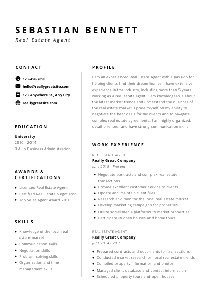 Clean Business Real Estate CV Template